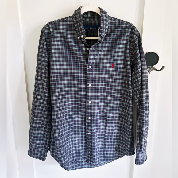 Ralph Lauren Men's Green and Blue Checkered Shirt - Picture 1 of 6